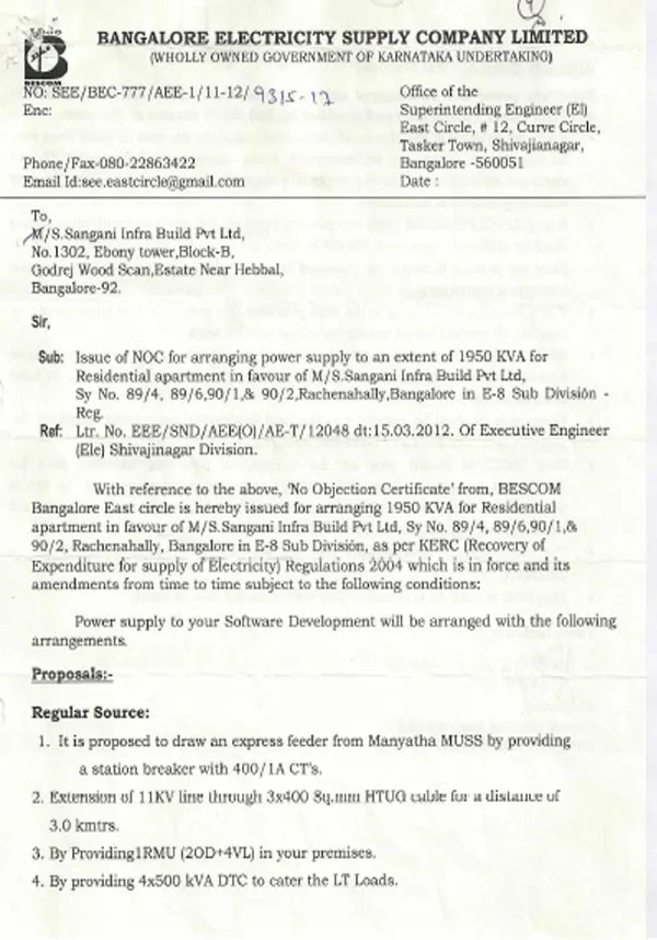 BESCOM Department NOC specimen Copy